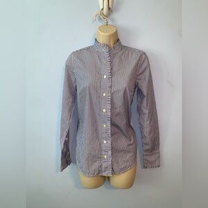 J CREW women’s Striped Navy White ruffled Mandarin-Collar button down Shirt 00